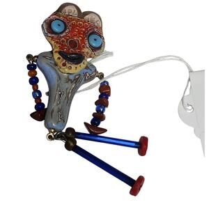 Rare Vtg 1989 Edwin B Shelton Artist Glass Articulated Beaded Dangle Pin Brooch